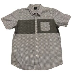 Oakley XL Button Up Shirt Gray Black Geometric Pattern Short Sleeve Men's